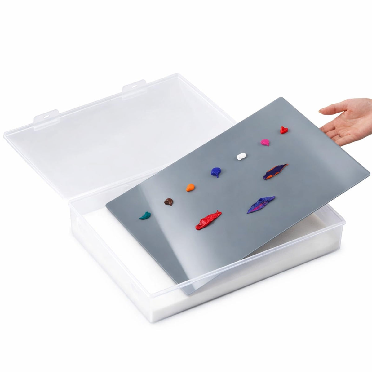 Nuanchu 1 Set Glass Oil Paint Palette, Airtight, 10.2 x 6.8 Inches, Grey
