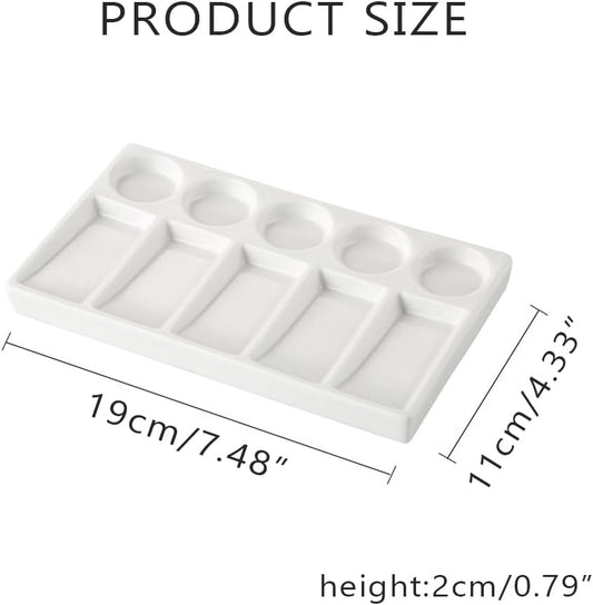 Watercolor Palette Tray 10 Wells White Rectangle Ceramic Artist Paint Palette Porcelain Watercolor Painting Palette for Watercolor Gouache Acrylic Oil Painting