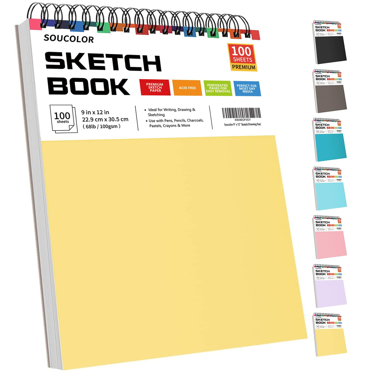 Soucolor Cute Sketch Book 9" x 12" Drawing Paper,Pink Teen Girls Sketchbook