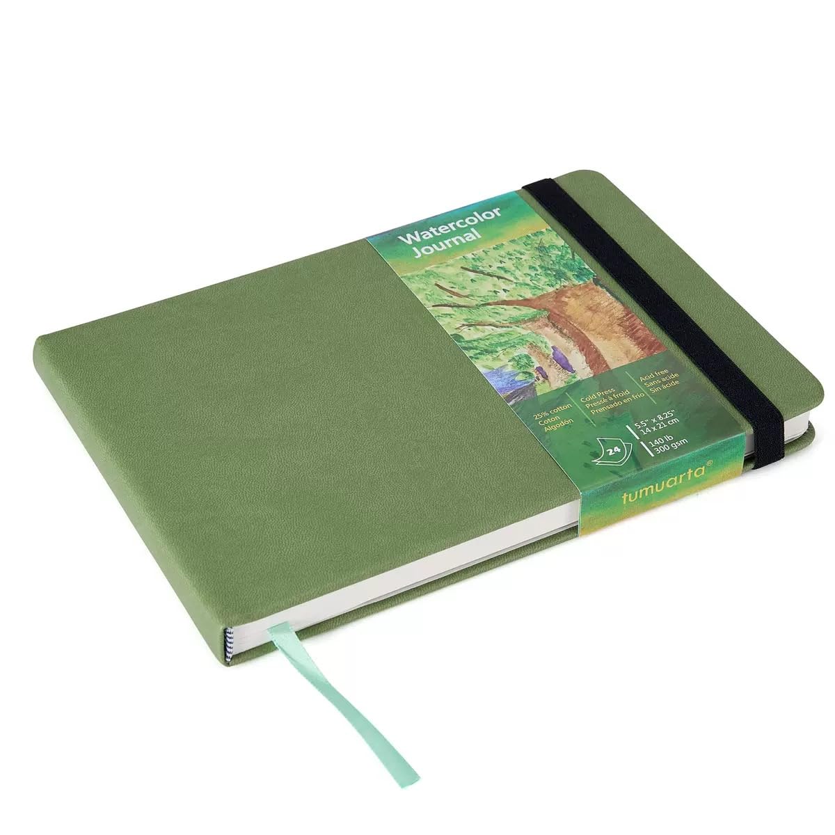 tumuarta Watercolor Journal 5.5 x 5.5, 140lb/300gsm Cold Press Paper, 24 Sheets/48 Pages, Lay-Flat Hardcover Watercolor Paper Sketchbook for Travel & Mixed Media