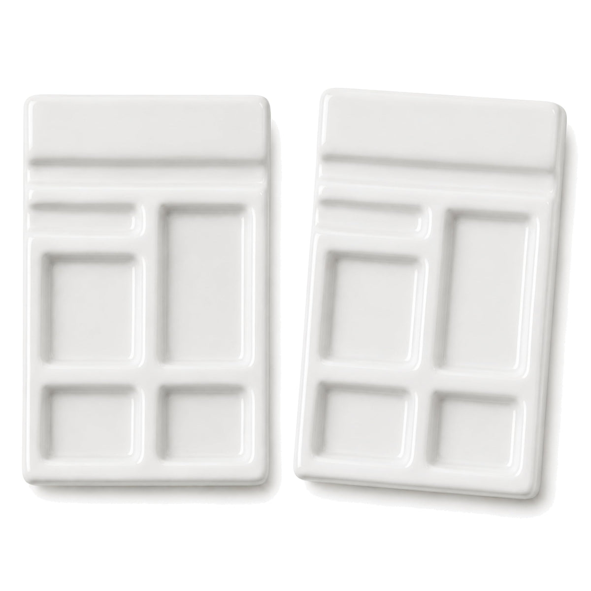 2 Pack Mini White Ceramic Paint Palette with Brush Rest