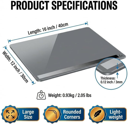 12x16 Inch Tempered Glass Palette for Oil & Acrylic Painting, Neutral Grey with Built-in Value Scale, Water Washable Easy-Clean Surface, Scratch-Resistant Color Mixing Palette