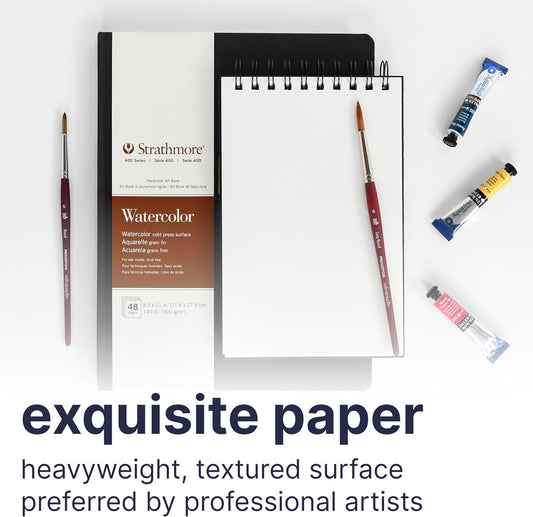 Strathmore 400 Series Watercolor Paper Art Book, Matte Brown Cover, Natural White, Hardbound, 24 Sheets, 8.5x5.5 inch