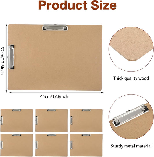 6 Pcs 11x17 Clipboard Large Clipboard with Double Low-Profile Clips, Wooden Lap Board for Drawing, Sketching, Art, Office & Professional Use (Brown)
