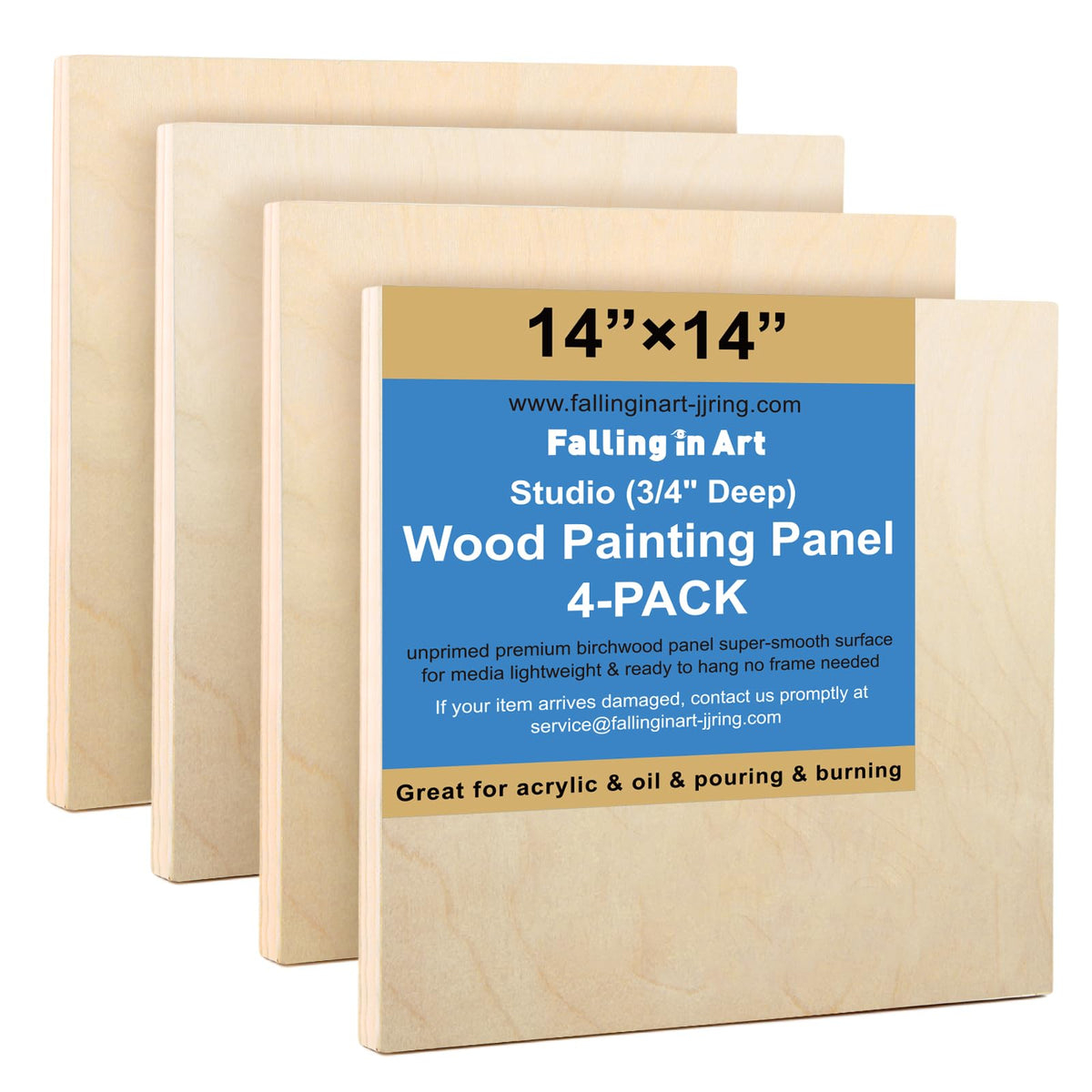 Falling in Art 4 Pack 9x12’’ Unfinished Birch Wood Panels Kit for Painting