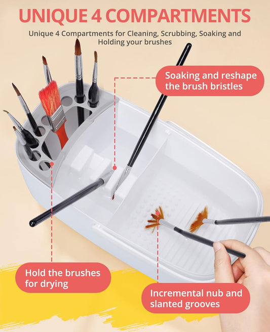 GAMENOTE Paint Brush Cleaner, Paint Brush Holder and Palette, White