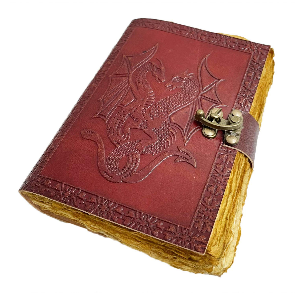 AzureGreen DOUBLE DRAGON Blank Page BOOK Handcrafted Leather Writing Unlined 5 x 7 JOURNAL (Brown)