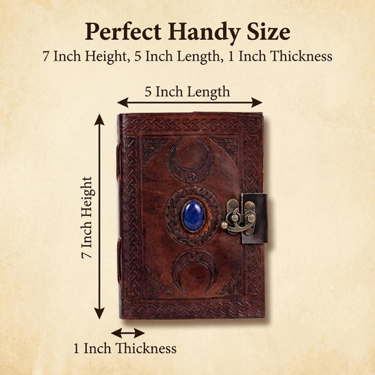 cuero 3 Moon Blue Lapis Embossed Vintage Leather Journal for Men & Women - 128 Pages, Antique Handmade Deckle Edge Vintage Paper, Leather Journal Writing Notebook Dairy Gift (5 inch by 7 inch, Brown)