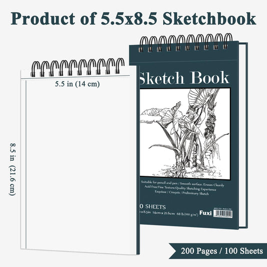 Fuxi Small Sketch Book, Spiral-Bound Sketchbook 5.5 x 8.5 2-Pack 200 Sheets