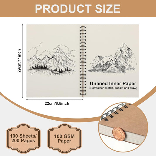 PerKoop 2 Pcs 8.5"x11" Spiral Sketch Books Sketch Pads, White