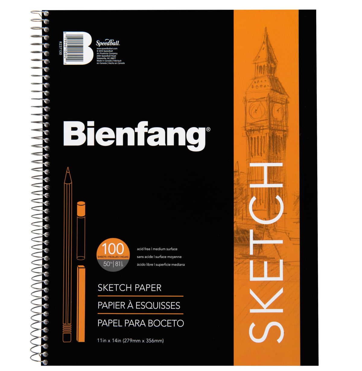 Bienfang Sketch Pad 8.5x11 Inch, 100 Sheets of 60lb 90gsm Art Paper, Spiral Bound Sketch Book Drawing Notebook