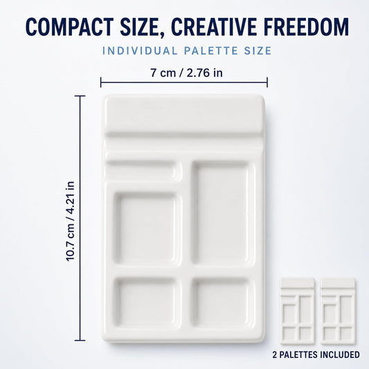 2 Pack Mini White Ceramic Paint Palette with Brush Rest