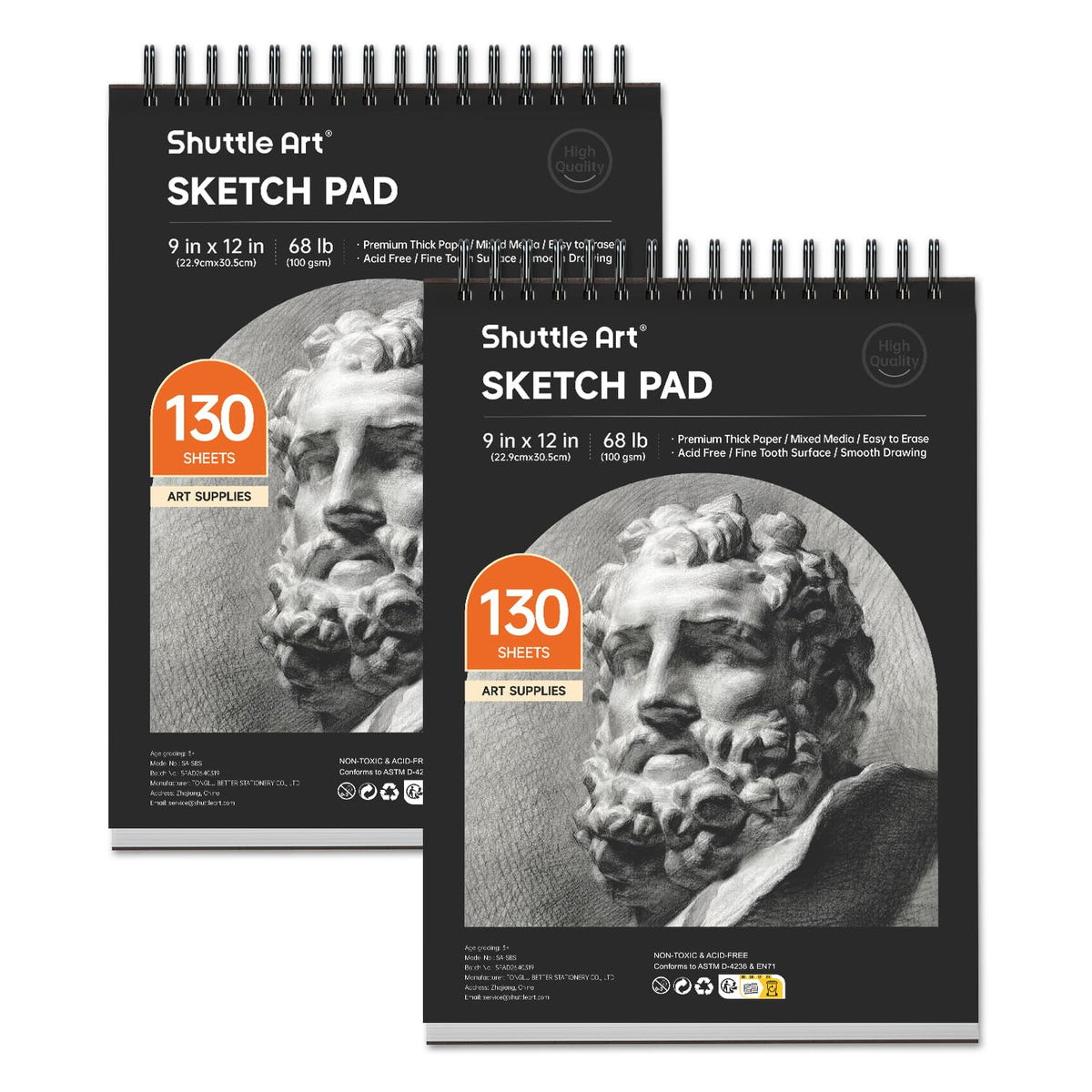 Artists Sketch Books, 9 x 12 Shuttle Art 160 Sheets of Sketch Paper pad Ideal for Drawing and School Supplies (2 Pack)