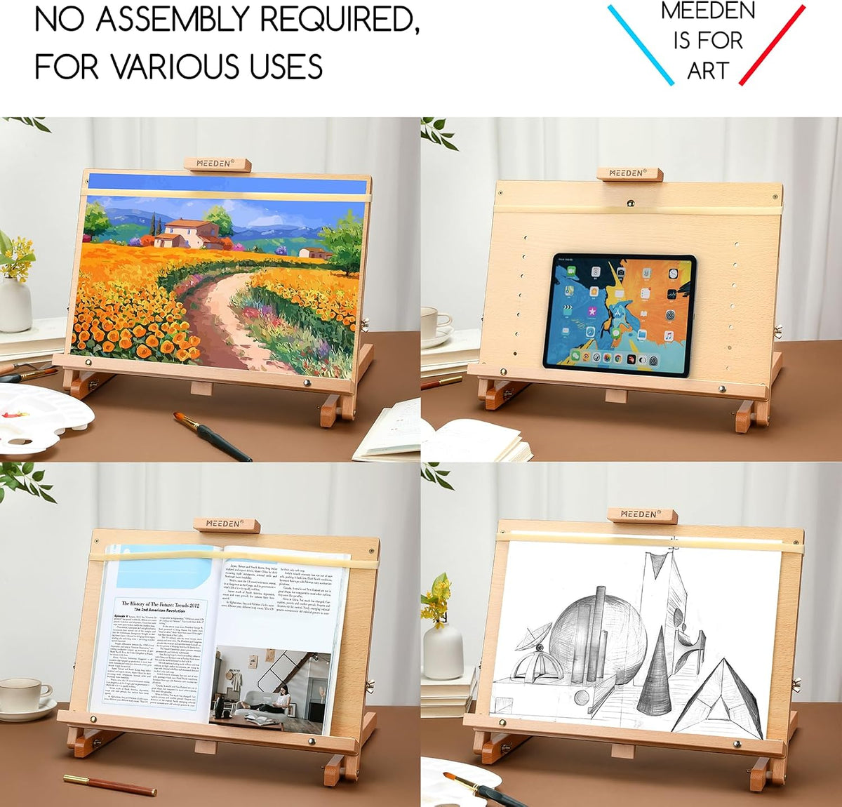 MEEDEN Large H-Frame Drawing Board Easel: Beech Wooden Tabletop Easel