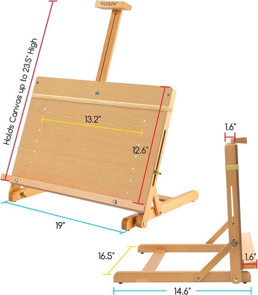MEEDEN Large H-Frame Drawing Board Easel: Beech Wooden Tabletop Easel