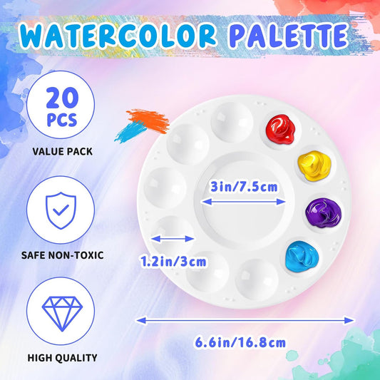 20PCS Paint Tray Palettes, Plastic Paint Palette, Watercolor Palettes Paint Trays for Kids