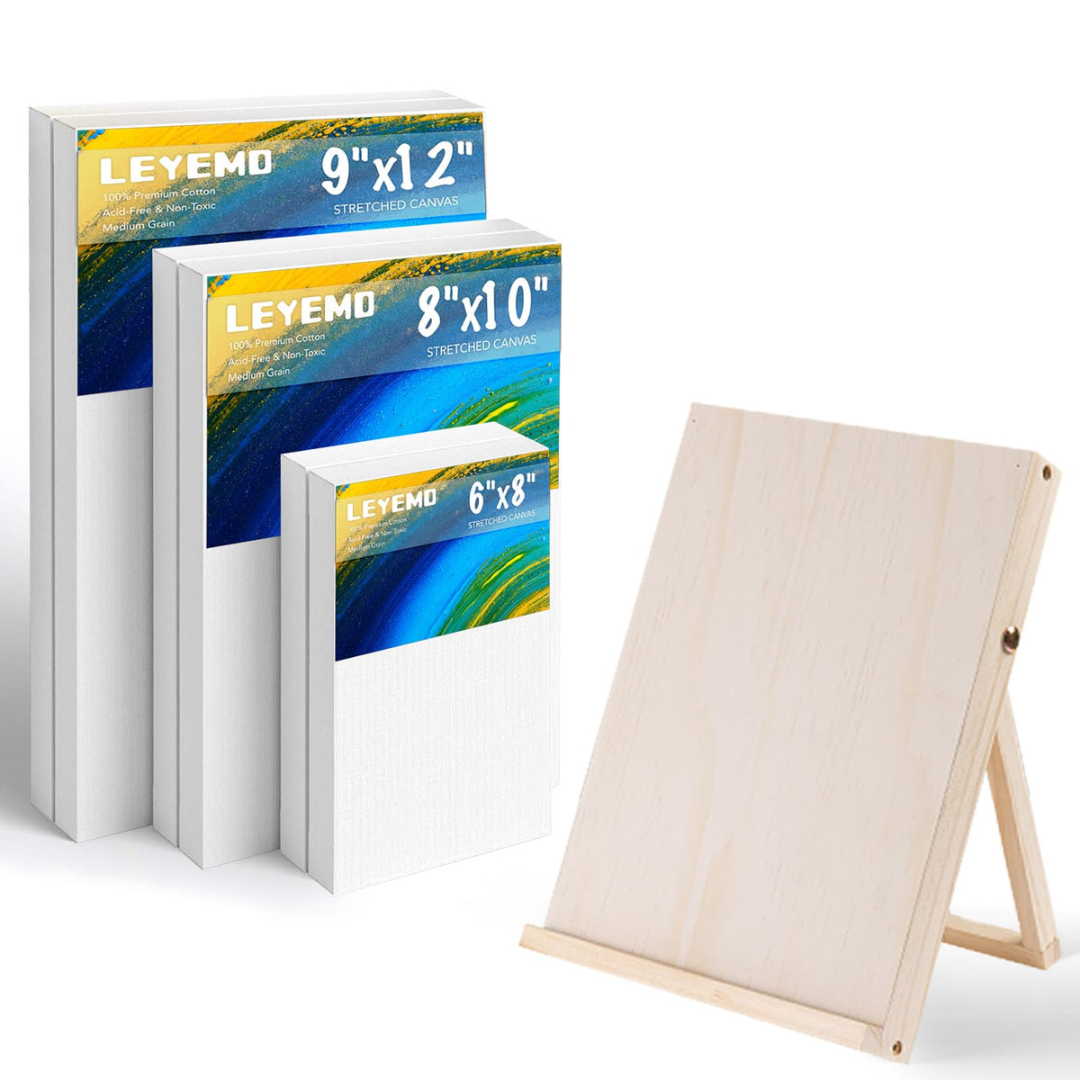 6 Pack Canvas with Tabletop Easel, Art Canvas Kit for Beginners