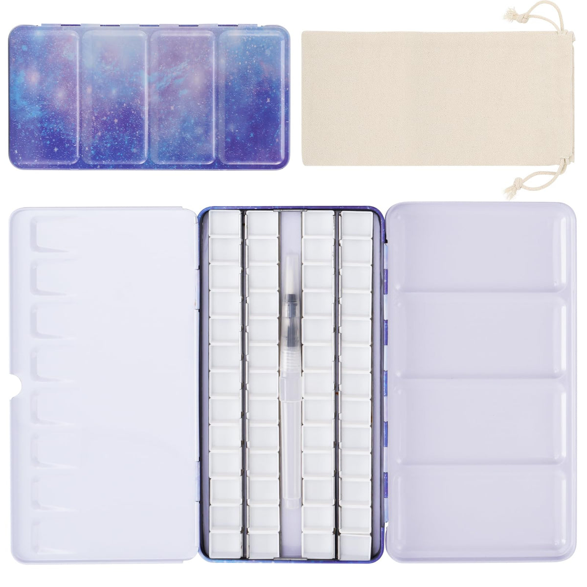 PEVART Empty Watercolor Paint Palette, Metal Box Mixing Palette Case with 50 Water Color Half Pans and Fold-Out Palette Tin Paint Tray Travel Watercolor Set,Acrylic, Gouache, Oil Painting