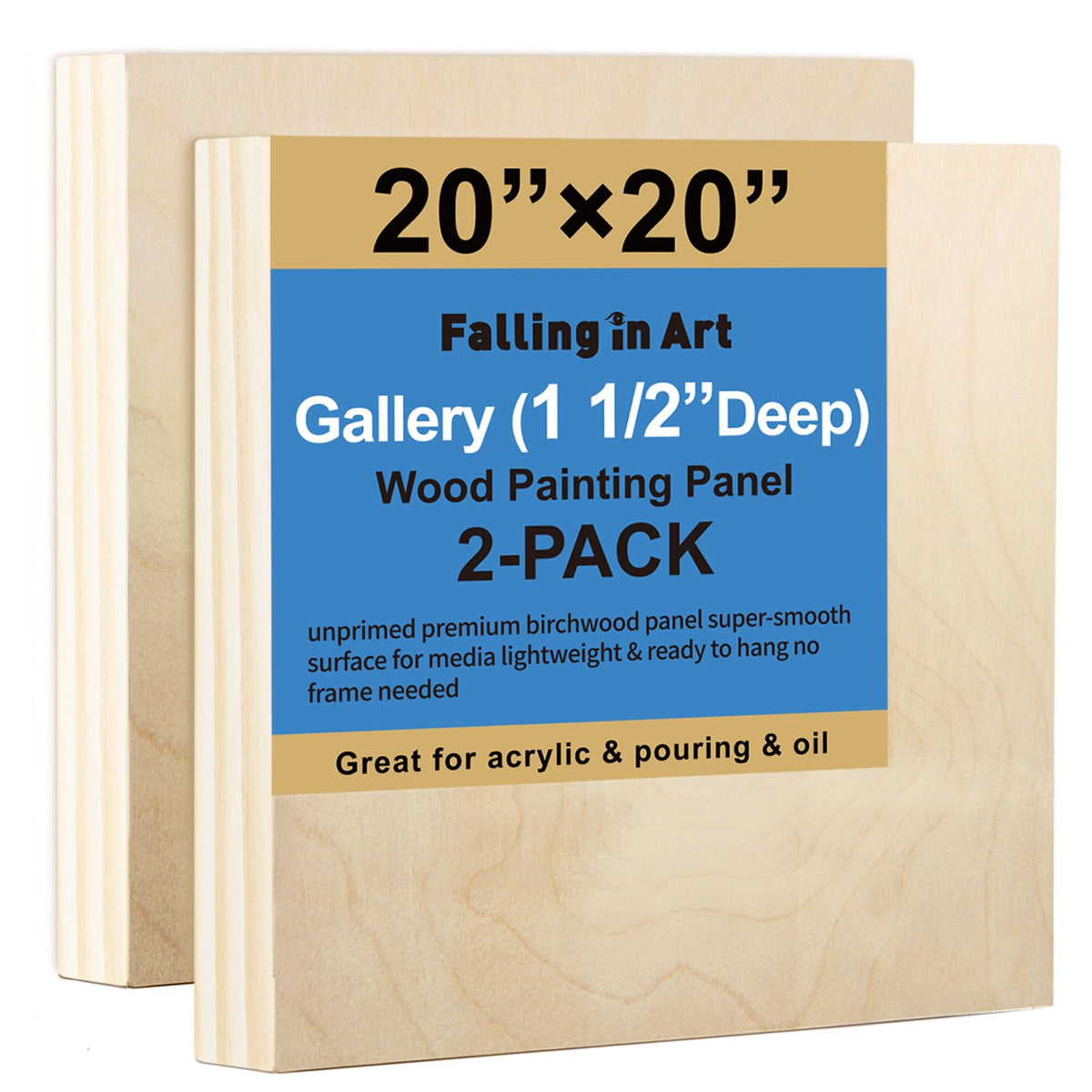 Falling in Art 2 Pack 12x12'' Unfinished Gallery Birch Wood Canvas Panels
