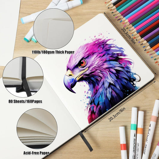 80 Sheets Hardcover Square Sketchbook 8×8In, 180gsm Heavyweight Drawing Pad