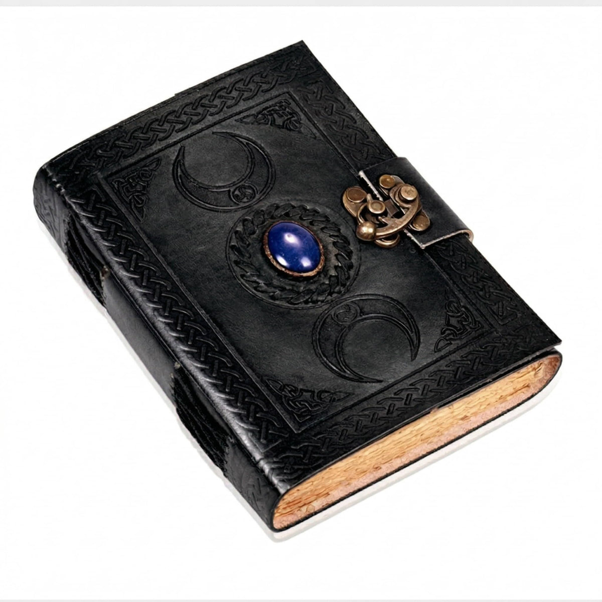 cuero 3 Moon Blue Lapis Embossed Vintage Leather Journal for Men & Women - 128 Pages, Antique Handmade Deckle Edge Vintage Paper, Leather Journal Writing Notebook Dairy Gift (5 inch by 7 inch, Brown)