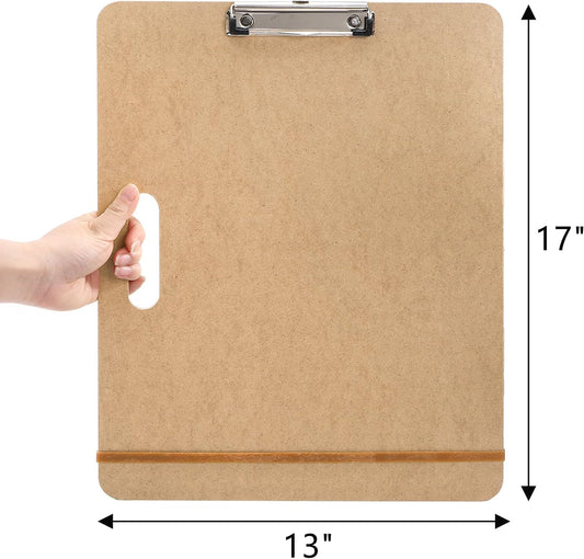 Frcctre 4 Pack 13x17 Inch Sketch Drawing Boards, Portable Wooden Clipboards with Handle and Low-Profile Metal Clip for Sketching, Drawing, Painting, Class Studio Art Supplies