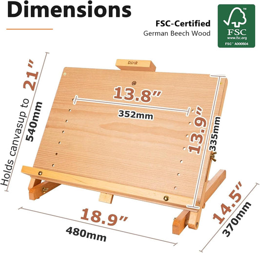 DJAR Tabletop Easel Stand for Painting, Solid Beech Wood, Natural