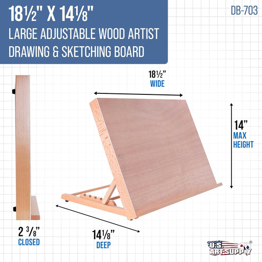U.S. Art Supply Large 18-1/2" x 14-1/8", A3 Wooden Drawing Board Adjustable