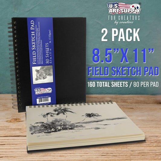U.S. Art Supply 8.5" x 11" Premium Hardbound Sketch Book, 2-Pack