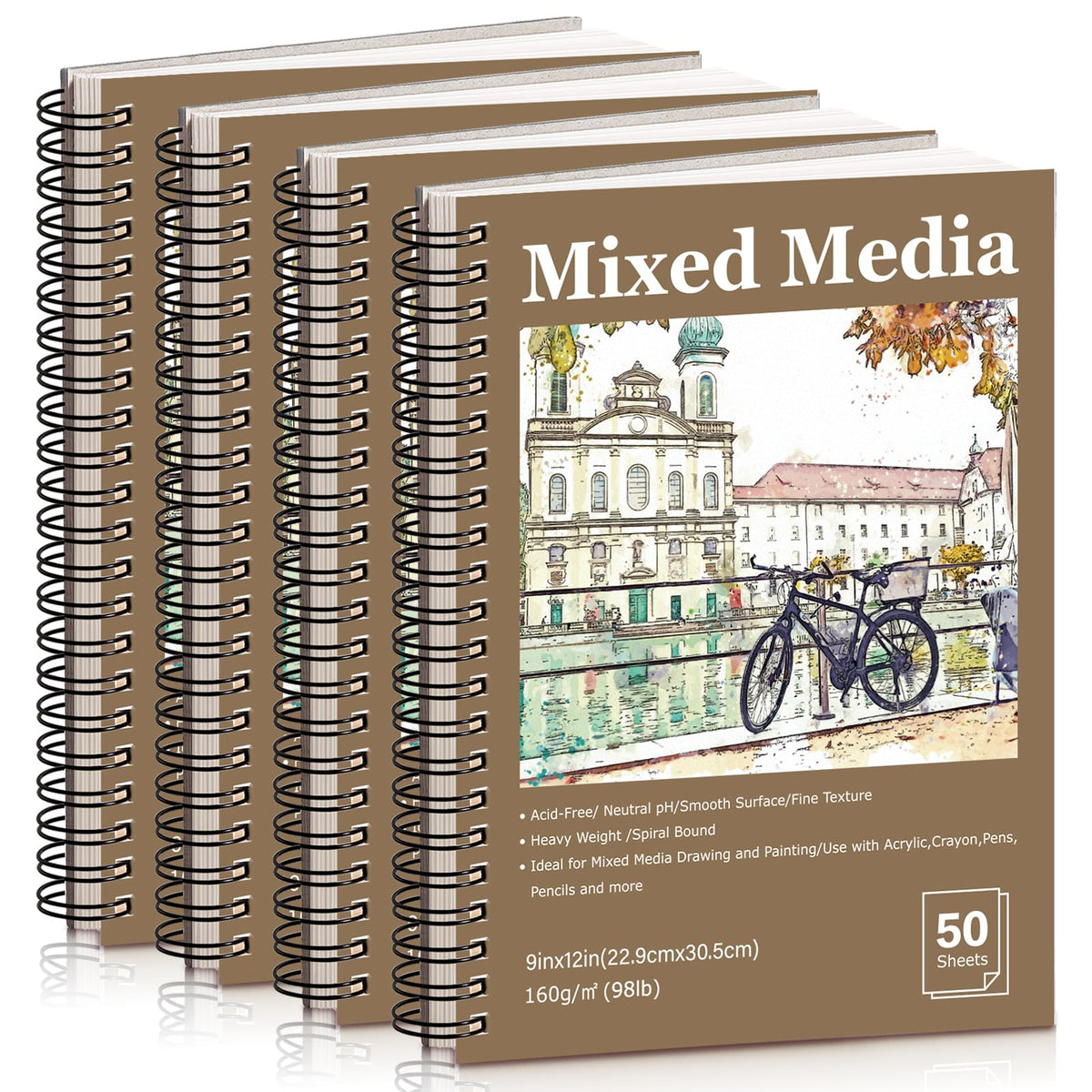 4 Pack Mixed Media Sketchbook 5.5×8.5In, Spiral Bound Sketch Pads