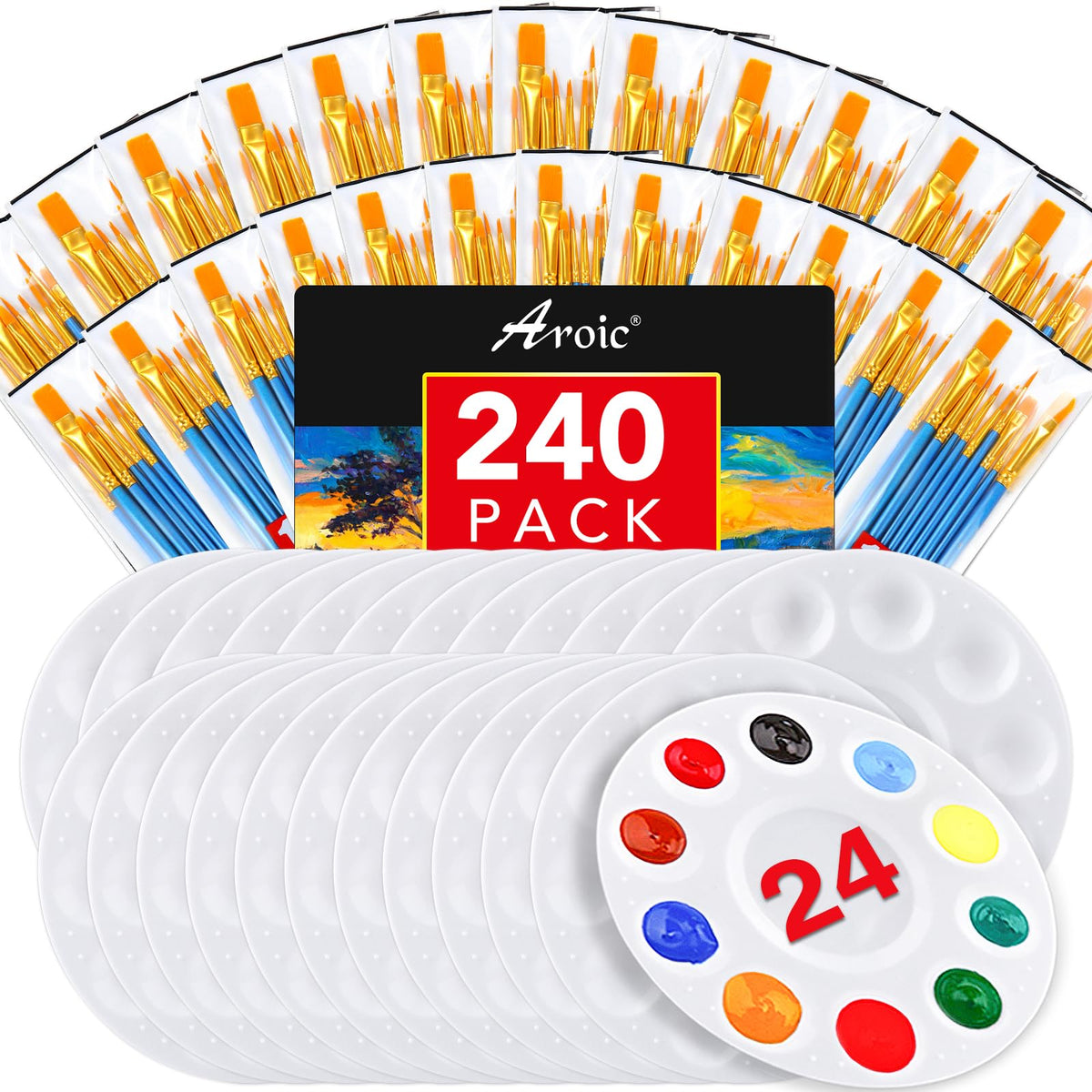 AROIC Paint Brush Palette Set, 12 Packs of 120 Brushes and 12 Tray Palettes