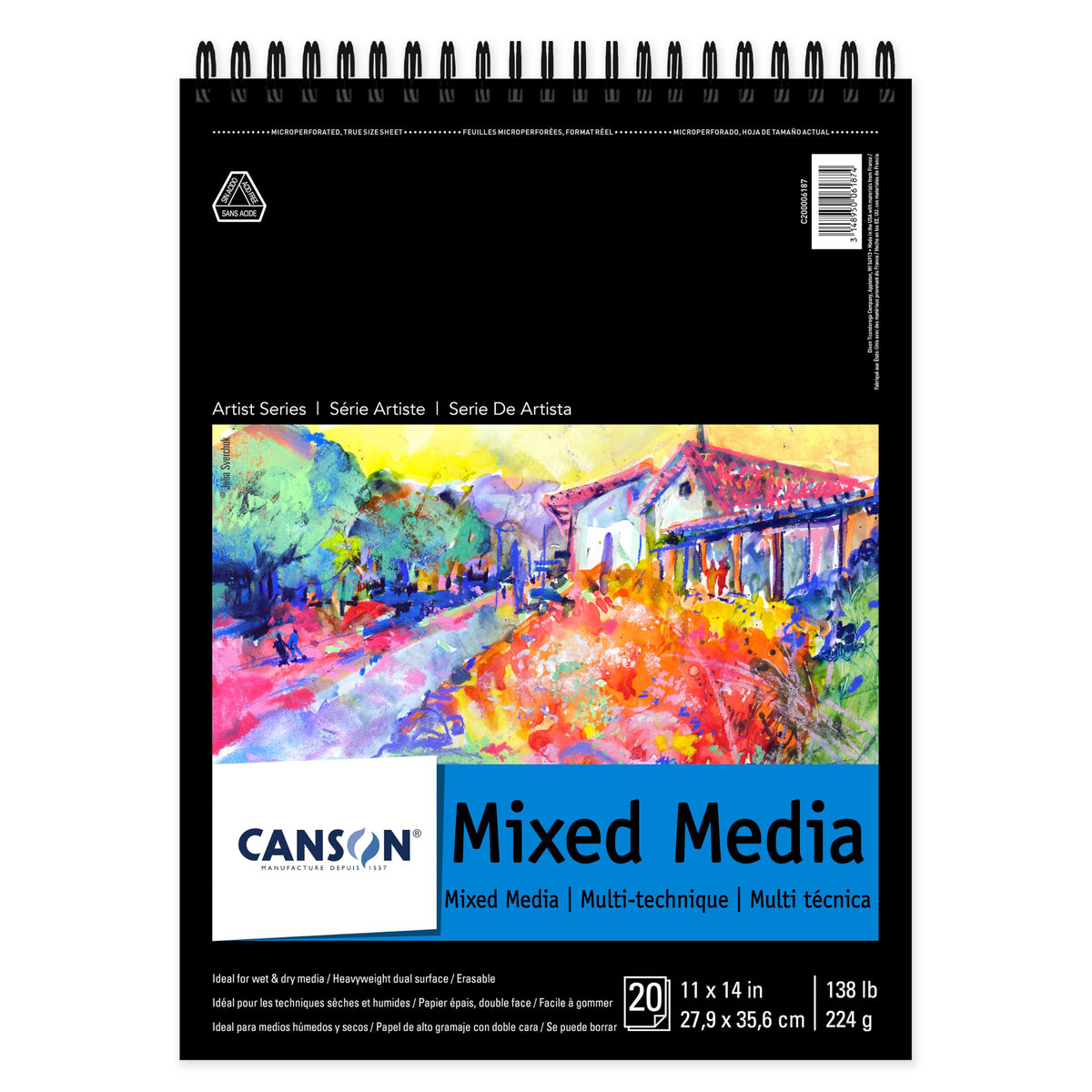 Canson Artist Series Mixed Media Paper, 11" x 14", Wirebound Pad, 20 Sheets