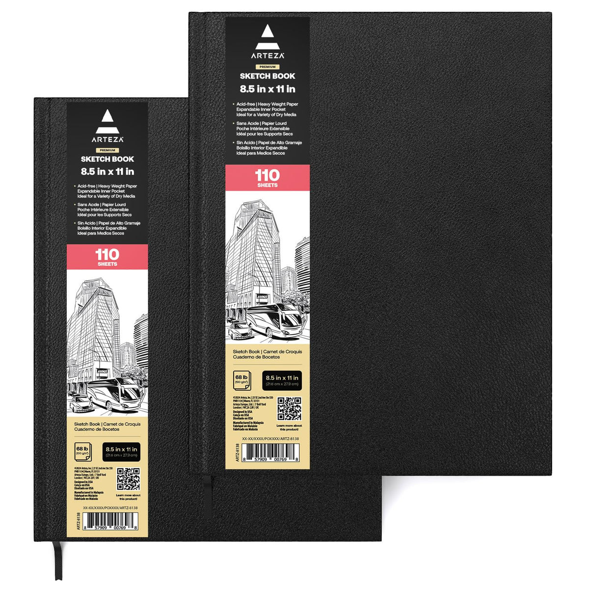 ARTEZA Drawing Sketchbook, 8.5 x 11 in, Hardcover, 110 Sheets