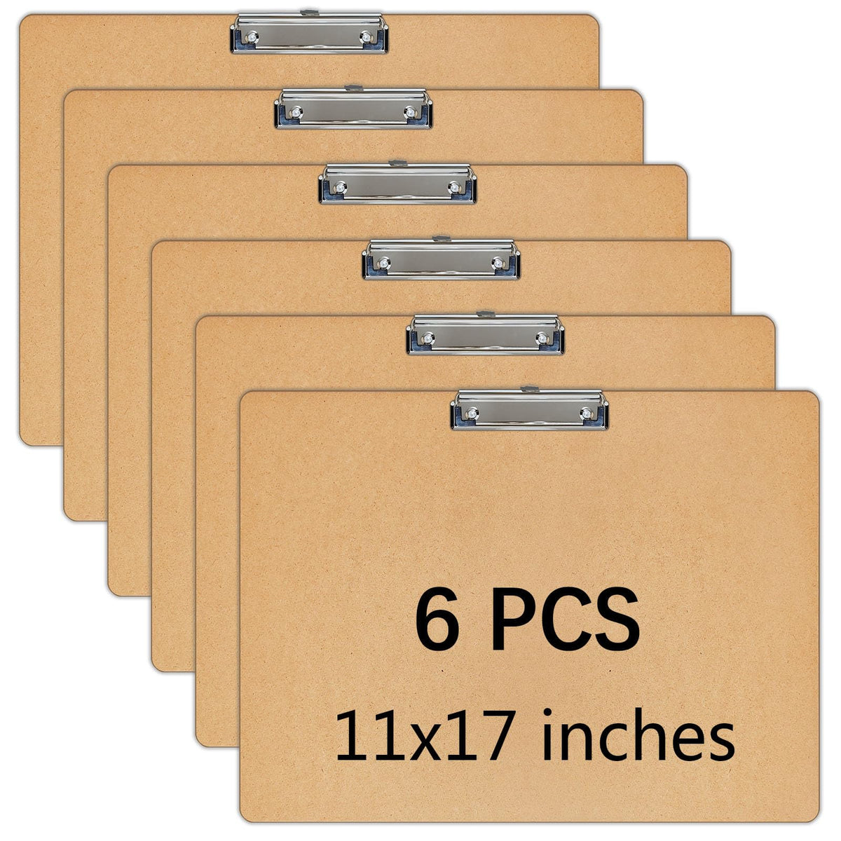 6 PCS Extra Large 11x17 Clipboard, Wood Cleats with Low Profile Clips for Drawing, Sketching, and Art Boards, Horizontal Wood Lapping, Landscape Layout (3Mm Thickness)