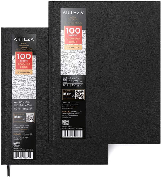 ARTEZA Hardcover Drawing Sketchbooks, 2 Pack, 8.5 x 11 in, 200 Sheets