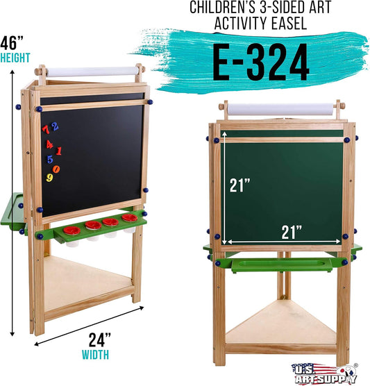 U.S. Art Supply Three Sided Art Station, Wooden Activity Easel