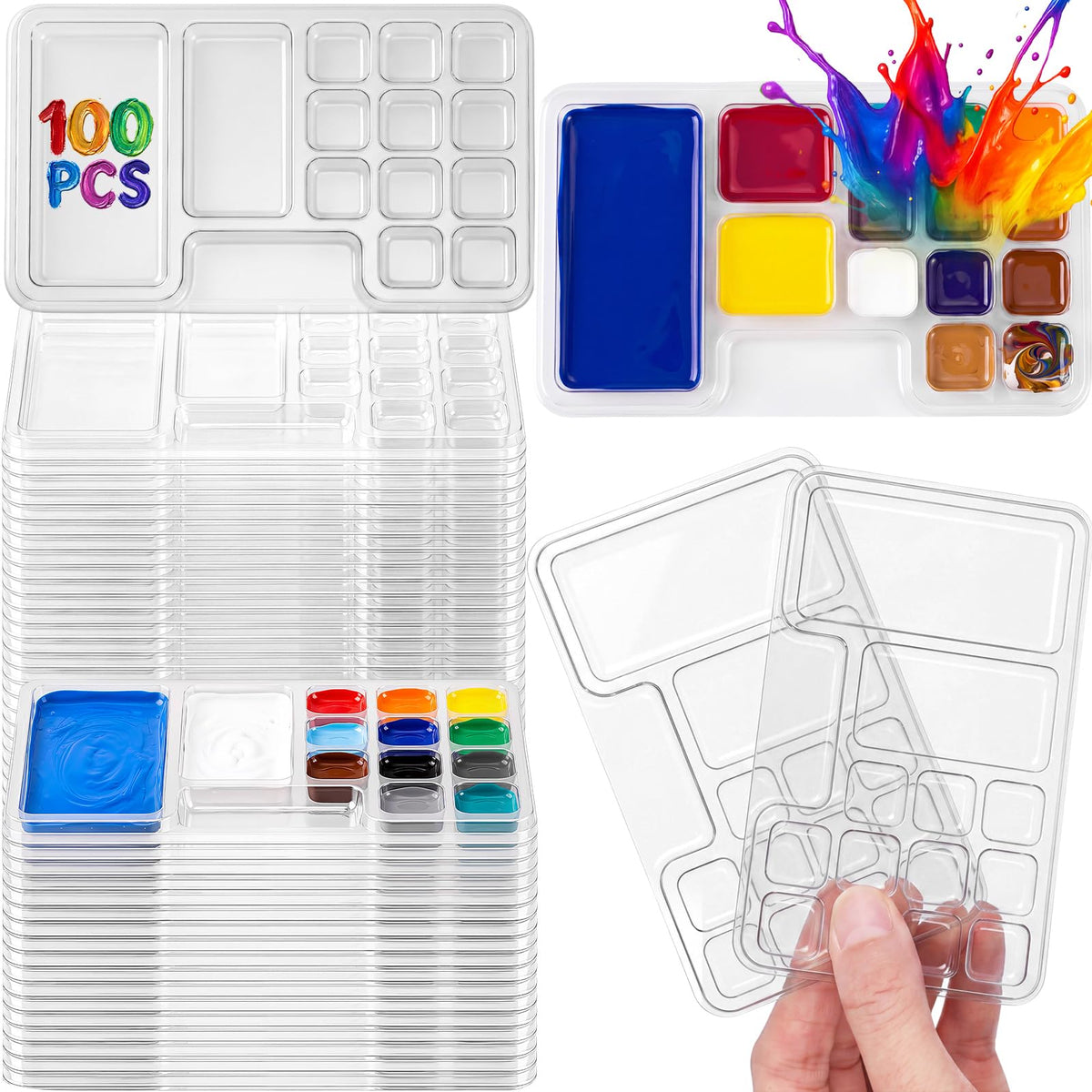 100 Pcs Large Clear Paint Tray Palette, Plum Blossom 13 Square