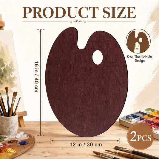 Marspark 2 Pcs Oval Walnut Wooden Paint Palette 16 x 12 Inch Smooth Paint Tray Palettes for Acrylic Double-Sided Glazed Painting Tray for Watercolor Oil Painting DIY Artistic Craft