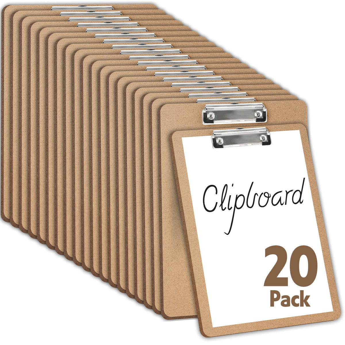 20 Pack Clipboards Bulk, Clipboards for Classroom, Letter Size (9 x 12.5 Inch) Wooden Clipboard, Hardboard Office Clipboard, Classroom Supplies