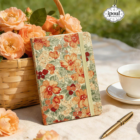 Flower Notebook, Cute Sketchbook, Drawing Journal, Blank Unlined Pages, for Art Drawing, A5, Plain, Hardcover, Gift for Women, Camellia, Orange