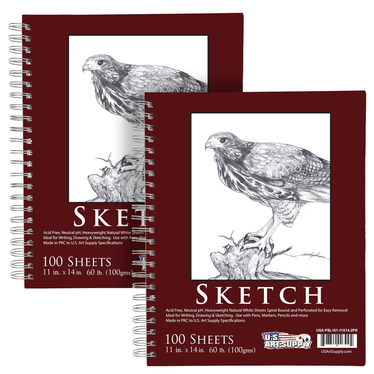 U.S. Art Supply 9"x12" Sketch Book Pad, Spiral Bound 100 Sheets Each,2-Pack