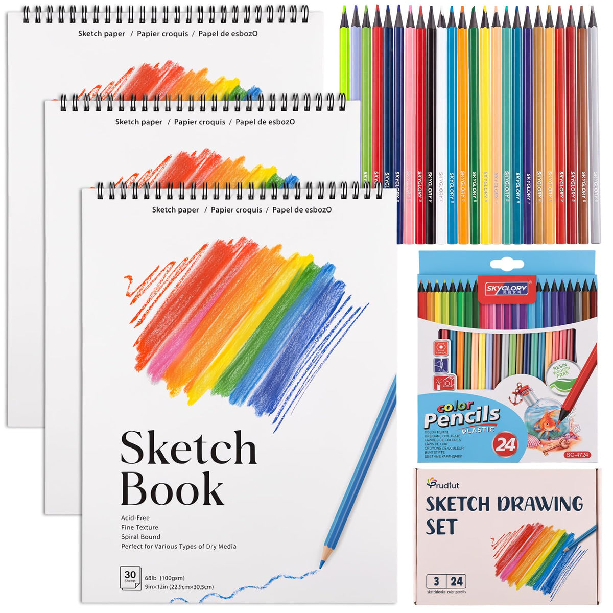 4 Pack Sketch Book for Kids, 8.5 × 11 in, Spiral Bound, 30 Sheets Each