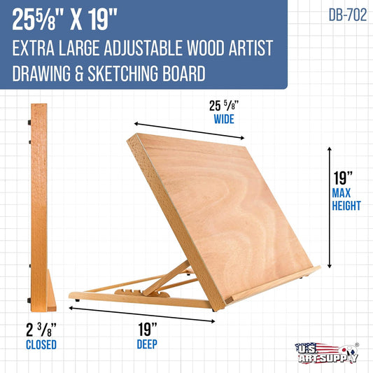 U.S. Art Supply X-Large 25-5/8" x 19" (A2) Wooden Drawing Board, Adjustable