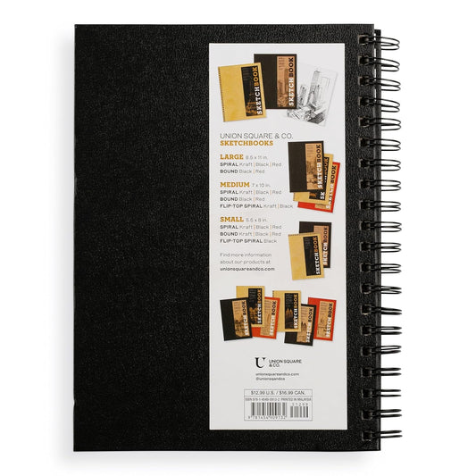 Sketchbook 7 x 10" Black Spiral Hardcover Mixed Media Sketchbook for Drawing: Acid-Free Quality Paper (128 pages) (Union Square & Co. Sketchbooks)