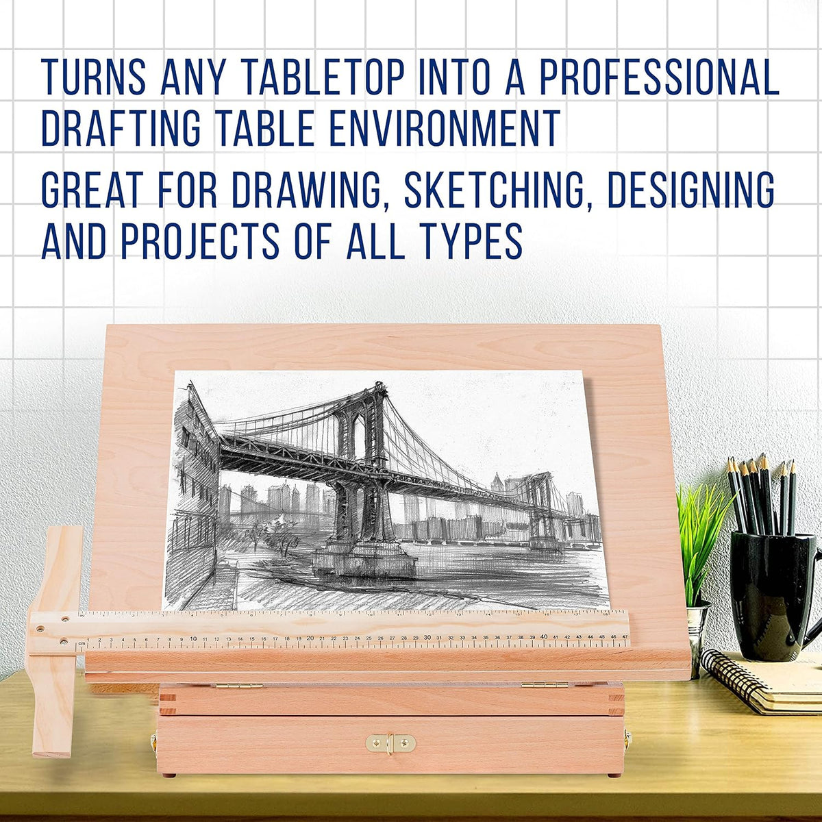 U.S. Art Supply Large 20-1/2" x 16" Wooden Drawing Board Adjustable