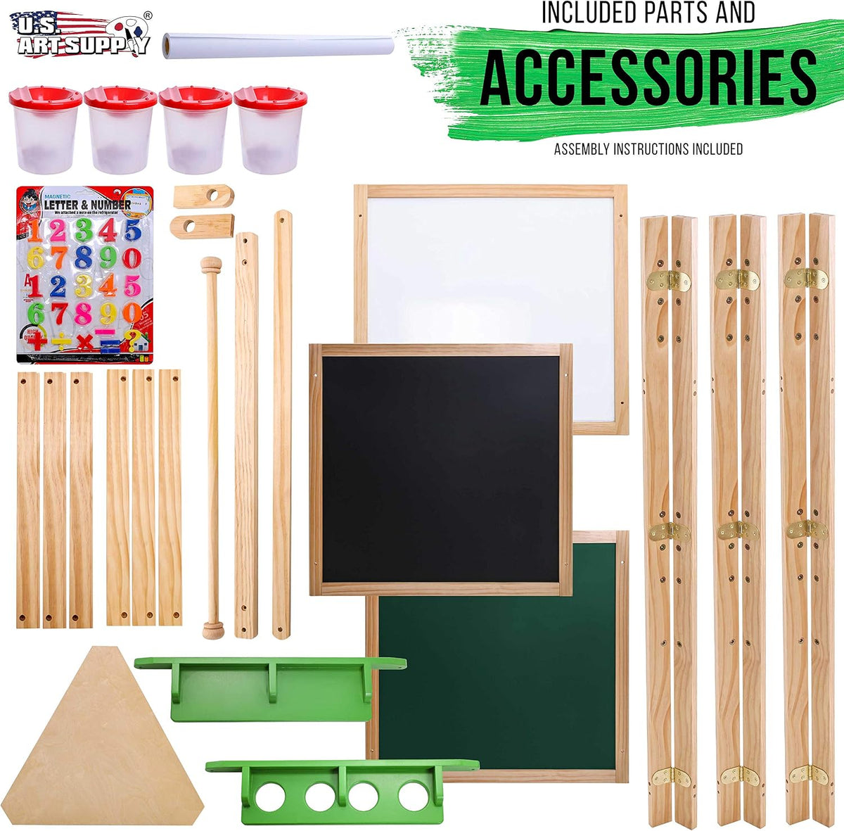 U.S. Art Supply Three Sided Art Station, Wooden Activity Easel