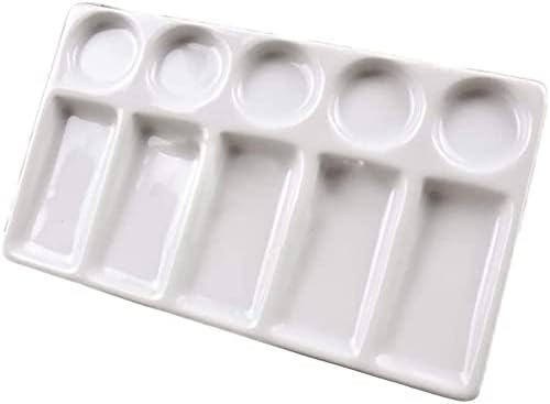Watercolor Palette Tray 10 Wells White Rectangle Ceramic Artist Paint Palette Porcelain Watercolor Painting Palette for Watercolor Gouache Acrylic Oil Painting