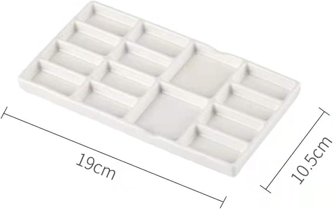 14 Wells Ceramic Artist Paint Palette - 8 Inch Porcelain Watercolor Painting Palette Ceramic Mixing Tray for Painters