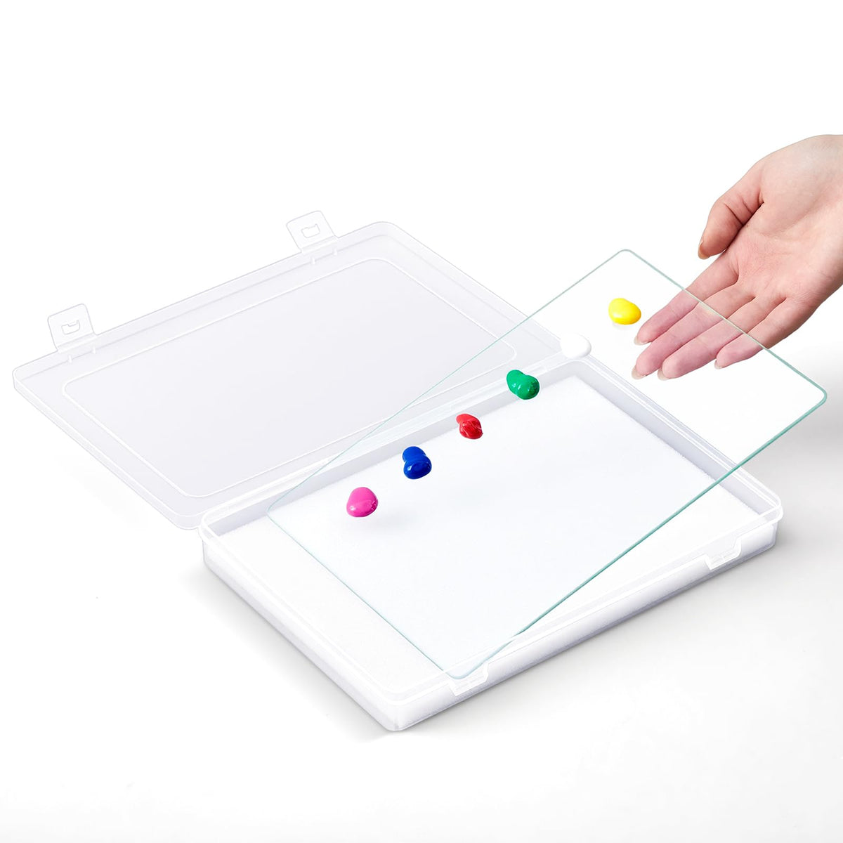 Nuanchu 1 Set Glass Oil Paint Palette, Airtight, 10.2 x 6.8 Inches, Grey