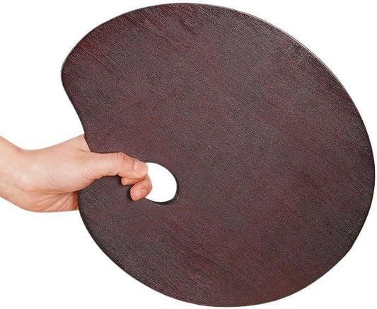 Oval Walnut Wood Paint Palette 12 x 9 Inches | Oil-Sealed Wooden Painting Palettes | Vintage Artist Oil Acrylic Mixing Tray | Portable Lightweight Art Pallet with Thumb Hole 24 x 30 cm